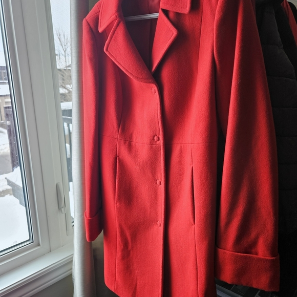 Benetton - Women's Red Wool Pea Coat - Size 44 (8-10) - Picture 1 of 8
